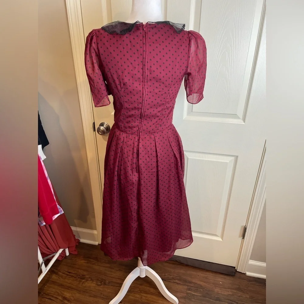 Hell Bunny Vixen retro polka dot Burgundy Dress small - Picture 3 of 12